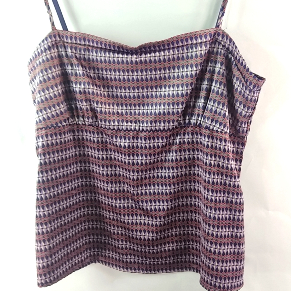 New York & Company Purple Geometric Print Crop Top